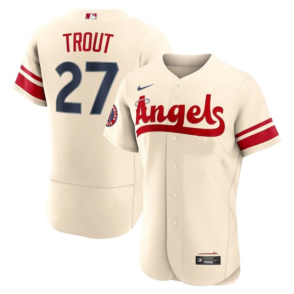 Men's Los Angeles Angels #27 Mike Trout 2022 Cream City Connect Flex Base Stitched Jersey